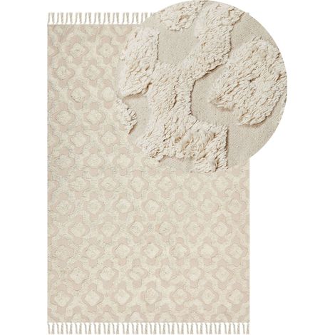 Tappeto cotone trapuntato geometrico boho 140 x 200 cm beige Aksaray