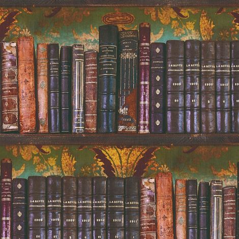 3D wallcovering wall Profhome 791876 hot embossed non-woven wallpaper slightly textured with books matt brown green wine red golden yellow 5,33 m2