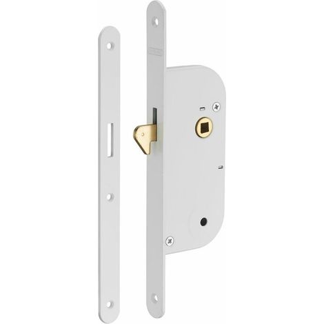 Serrure encastrable à crochet pour porte coulissante – Acier – Bouts ronds – Sens de pose réversible – Gâche plate incluse (1/3)