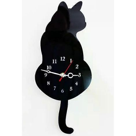 Horloge murale créative en acrylique avec motif chat qui remue la queue. pour salon. Horloge moderne et mignonne avec mouvement silencieux. 30 x 30 x 5 cm. (1/5)