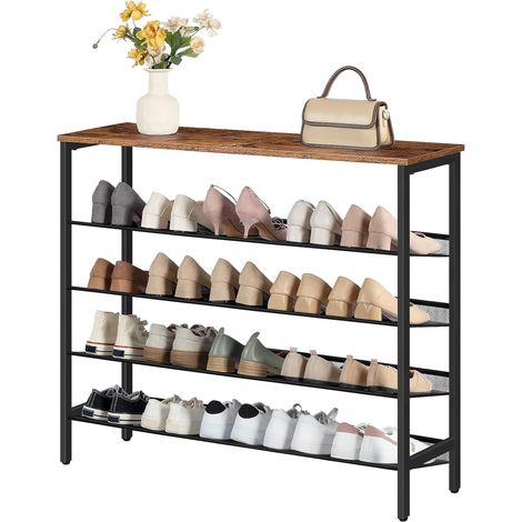 Étagère à Chaussures, Porte-Chaussures, Meubles à Chaussures à 5 Niveaux, 100 x 30 x 85 cm, Étagère Plat ou Incliné, Stable Étagère de Rangement, pour Entrée, Salon, HOOBRO EBF101XJ01 (1/5)