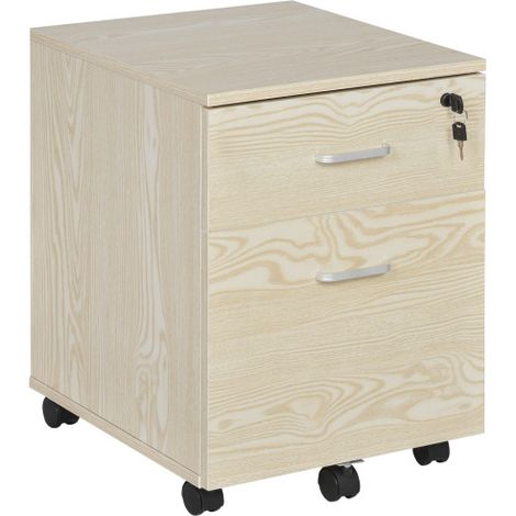 2-Drawer Locking Office Filing Cabinet on Wheels for A4 Storage,Oak Wood Finish,Ideal for Home Organization