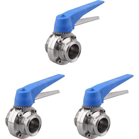 3X Vanne Papillon avec Poignée de Déclenchement Bleue en Acier Inoxydable 304 Tri-Clamp (Vanne Papillon Tri Clamp de 1,5 Pouce) (1/5)