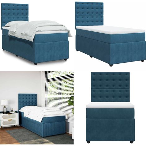 vidaXL Sommier à lattes de lit avec matelas Bleu foncé 100x200 cm (1/5)