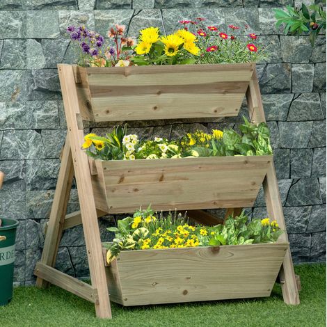 Huerto elevado de madera con 3 niveles 71 x 61 x 77 cm (1/5)