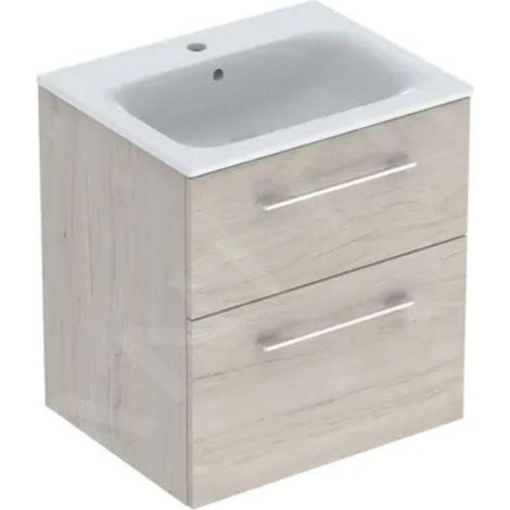 Geberit Selnova Square - Meuble-vasque 635x588x480 mm, avec vasque, 2 tiroirs, noyer clair hickory 501.239.00.1 (1/3)