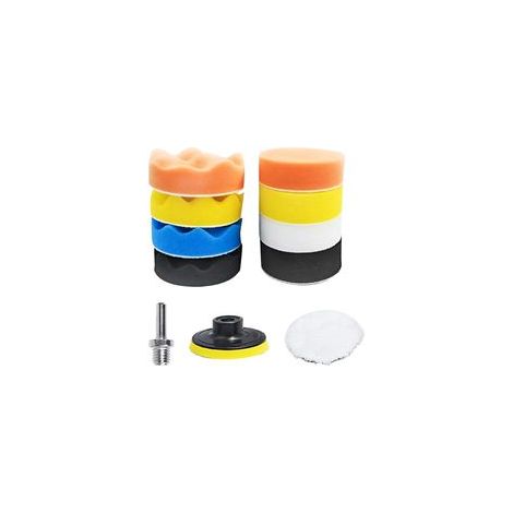 11 Pièces Éponge Polissage pour Voiture, Tampons De Pad Polissage, Kit D'éponge De Polissages, Pad Polissagse Perceuse M10, 80mm Pad Polissage, Adaptateur Perceuse Et Tampons Cire Laine