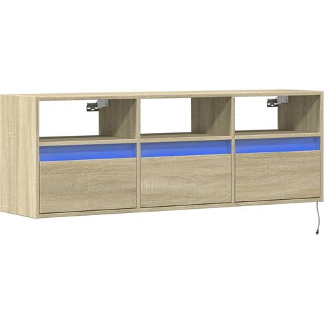 Mobile TV multimediale scaffale per televisione televisione buffet sala da pranzo soggiorno camera da letto a parete con luci a LED rovere Sonoma 130 x 31 x 45 cm marrone 020028006