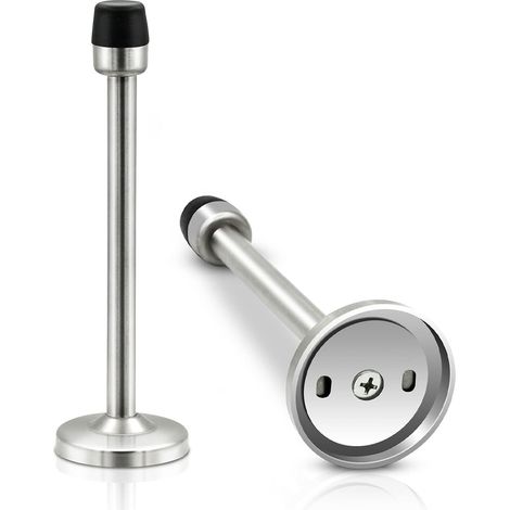 Lot de 2 butées de porte murales robustes en acier inoxydable chromé avec protections de plinthes en caoutchouc brossé, butées de porte extra longues (1/5)