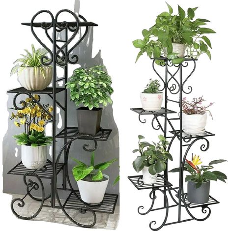 Support de Plantes, Design Métallique à 5 Niveaux, Utilisation Intérieure et Extérieure, noir (1/5)