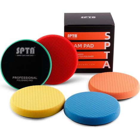 Tampon Polissage - 5 Pièces 180 mm - Pour Polisseuse RO/DA Double Action - Support Adhésif 170 mm - Mousse Cellules Ouvertes