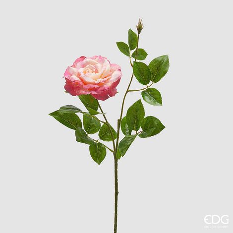 EDG Enzo De Gasperi Rosa Gloria Ramo con Foglie e Bocciolo H 60 Cm Pianta Artificiale Rosa Crem