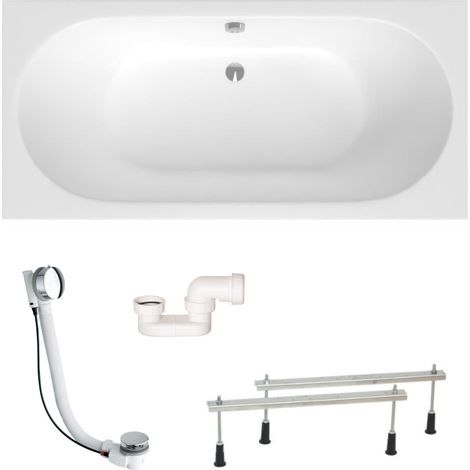Aurum 170x80 cm baignoire rectangulaire en acrylique, gauche et droite, avec pieds + vidage + siphon, blanc (SATVINF170-SET)