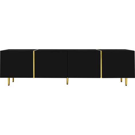 TV-Möbel- und Couchtisch-Set schwarz hochglänzend mit goldenen Details aus MDF MODENUIT (1/5)