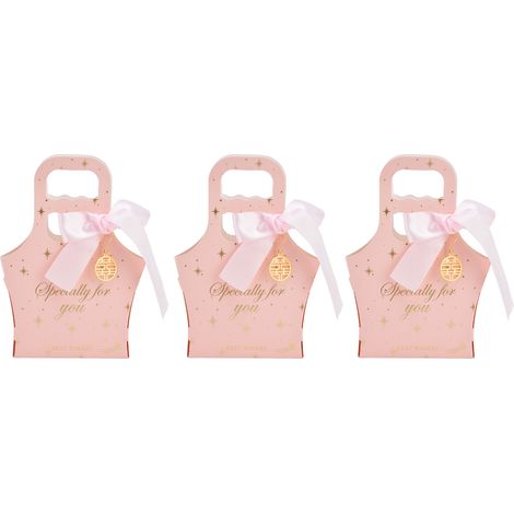 Lot de 50 sachets à bonbons en papier innovants avec rubans, parfaits pour les fêtes de Noël, les anniversaires et les mariages. Rose avec ruban rose clair. (1/5)
