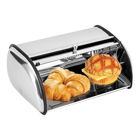 BoîTe à Pain En Acier Inoxydable Avec Couvercle Roulé 1.32gal Pour Pain Confitures PâTisseries Pour Cuisine Boulangerie Salle à Manger (Argent) (1/5)