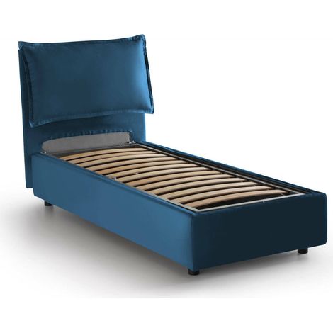 Talamo Italia - Letto singolo Azzurrino, Letto contenitore con rivestimento in tessuto, 100% Made in Italy, Apertura frontale, adatto per materasso Cm 80x200, Blu