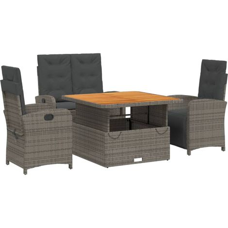 Maison Exclusive - Ensemble à manger jardin 4pcs et coussins Gris Résine tressée (1/5)
