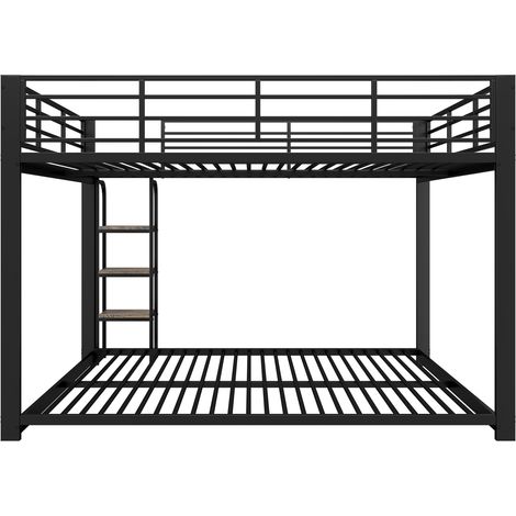 Cama alta de metal 140 x 200 cm con escalera de madera, negra HOMVRA (1/5)