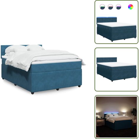 Boxspringbett mit Matratze Blau 140x200 cm Samt - Boxspringbett - Boxspringbetten - Bett - Schlafzimmermöbel (1/5)