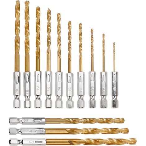 13 Pièces Forets Métaux Set HSS Enduit de Titane Foret Hélicoïdaux Forets Hélicoïdal Ensemble pour Perçage du Bois Métal Plastique