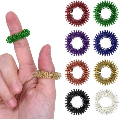 40 Pcs Spiky Sensorische Fingerringe Metall Akupressurringe Leise Angst und Stress Relief Fidget Ring Set für Teenager Erwachsene - 8 Farben (1/4)