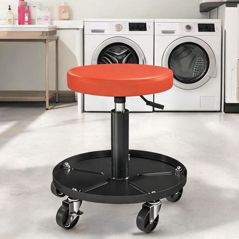 Tabouret d'atelier orange à roulettes hauteur réglable 38-50 cm (1/5)