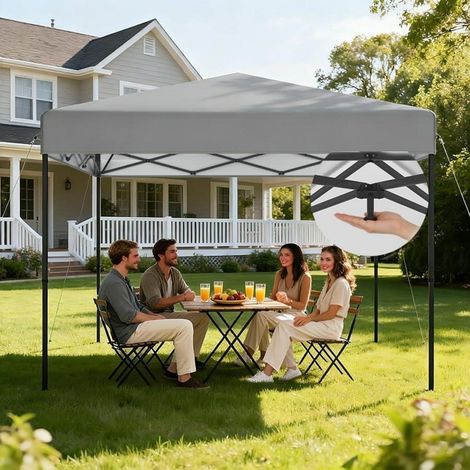 Tonnelle pliante 3x3m Imperméable Protection UV Cadre en acier Hauteur réglable Argent Sans parois latérales (1/5)