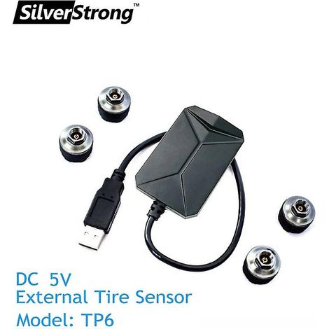 Système de surveillance de la pression des pneus Silverstrong USB TPMS pour voiture avec lecteur de navigation Android, 4 capteurs, transmission sans fil 5 V (USB EXTERNE TP6) (1/4)