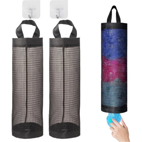 Bolsas de basura de plástico negro, organizador de bolsas de basura, bolsa de almacenamiento de malla, estante para bolsas de compra, plegable, transpirable, negro, plástico, 37,5 cm. (1/4)