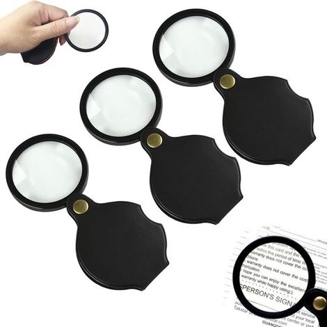 Lenti d'ingrandimento, confezione da 3, ingrandimento 10x, tascabili, mini pieghevoli, per anziani e adulti ipovedenti, diametro lente 70 mm (1/5)