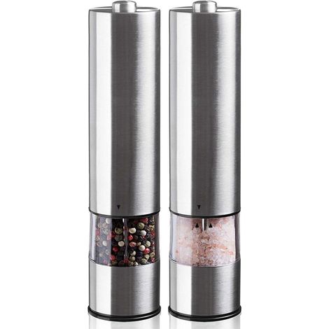 Moulin À Sel Et À Poivre Électrique - Acier Inoxydable - Réglable En Granulosité - Avec Voyant Lumineux - Pour Cuisine Barbecue Restaurant - Lot De 2 (1/5)