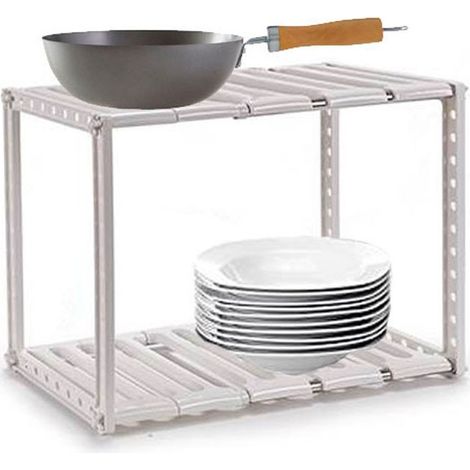 Étagère Extensible de Rangement pour Intérieur de Placard Blanc 2 Étages (1/3)