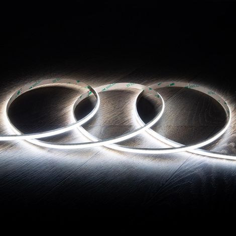 Tira LED 24V WCOB 256 LED/m 5m 10W/m 1100lm/m Ancho 8mm Corte 3.2cm IP20 CRI90 6000K Blanco Frío (1/4)