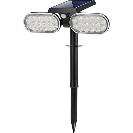Projecteur de jardin solaire à double tête, 32 LED, support mural à double usage, lampe à détection de mouvement étanche ip65, angle d'éclairage de 270 degrés, distance de détection de 26 pieds, (1/5)