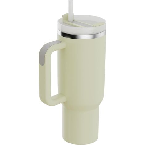 Gourde isotherme 40 oz avec anse et paille, gobelet réutilisable en acier inoxydable mat, couvercle et pailles inclus, tasse de voyage sous vide, bouteille d'eau - Dune (1/5)