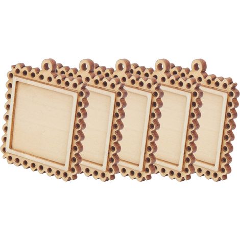 Lot de 5 supports rectangulaires en bois avec base vierge en relief, petits cadres photo en bois, porte-clés (1/5)