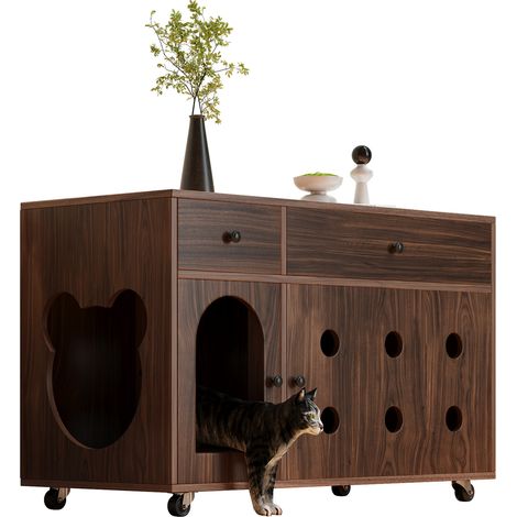 Meuble pour litière pour chat (toilette pour chat mobile) – meuble pour chat/maison pour chat avec plaque de récupération du sable amovible, anti-odeurs, sans bac à litière, 100×45×66 cm, couleur noye (1/5)