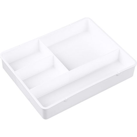 Boîte de rangement de bureau avec tiroir séparateur, plateau de séparation pour maquillage, boîte de rangement pour salle de bain ou bureau, blanche (1/5)