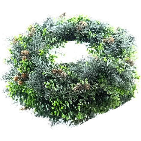 Weihnachtsdeko Eukalyptus Mischkranz mit Tanne gefrostet Ø 50 cm - Kunstblumen (1/2)