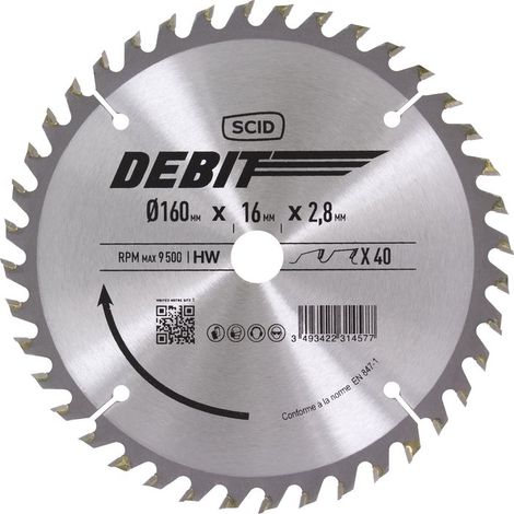 Lame de scie circulaire carbure 160mm – 40 dents – Alésage 16mm – Épaisseur 2,8mm – Pour bois dur et teck – Scid (1/3)