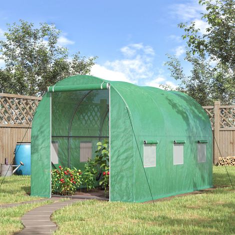 Outsunny Serre Tunnel de Jardin 6m² (3x2x2m) - Châssis Tubulaire Renforcé, Porte Zippée + 6 Fenêtres Enroulables, Vert