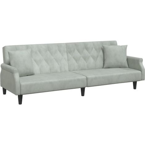 Divano letto con braccioli 216 x 89 x 70 cm velluto grigio chiaro 020021014
