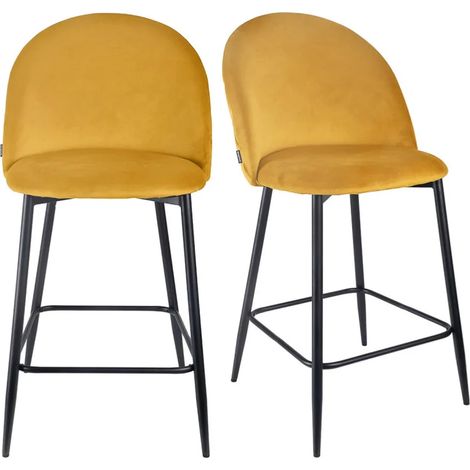 Lot de 2 chaises de bar en velours jaune avec pieds en métal - FARA 2