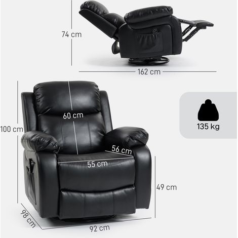 Fauteuil de massage avec 8 têtes de vibration, inclinable, dossier et repose-pieds réglables, noir (1/5)