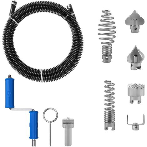 Deboucheur Canalisation 5m Diamètre 12 mm,Professionnel Furet Déboucheur Toilette,Avec 8 Pièces Furet Dragage Plomberie Adaptateurs éLectriques