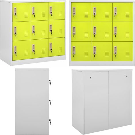 Armoire à casiers Gris clair et vert 90x45x92,5 cm Acier - Meuble De Rangement - Armoire À Casiers - Rangement Scolaire - Organisation - Meuble Métal - Home & Living