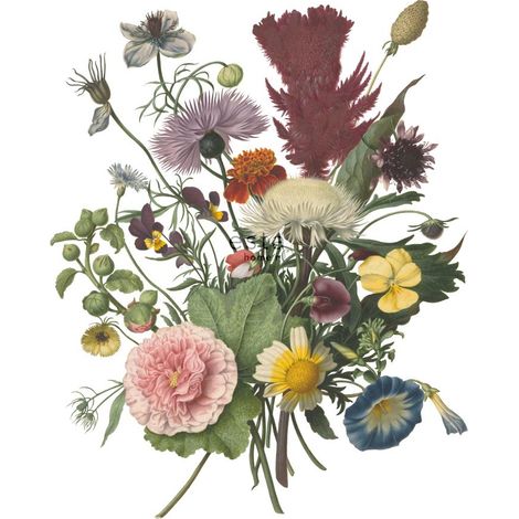 papier peint panoramique bouquet vert, rose, jaune et violet - ESTAhome (1/5)