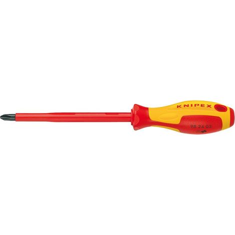 KNIPEX 98 24 00 Giravite per elettricisti per viti con impronta a croce Phillips® impugnatura isolante, in materiale bicomponente, collaudato VDE brunita 162 mm