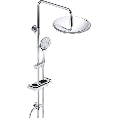 Colonne de Douche Acier inoxydable avec Douchette Salle de Bain Réglable en Hauteur, Ensemble Douche Pluie Murale sans Robinet avec Pommeau Douche 20 cm et Étagère, Chromé